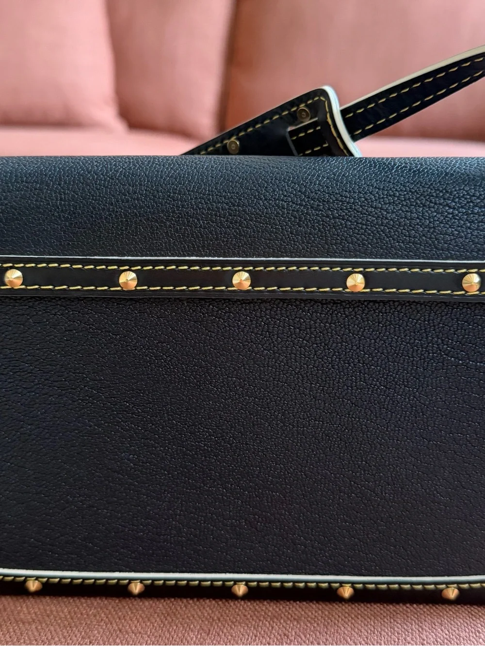 Louis Vuitton Black Suhali Leather Satchel with Gold Stud Accents